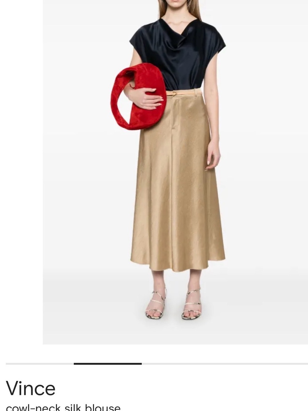 Vince Navy Silk-Blend Draped Cowl Neck Top